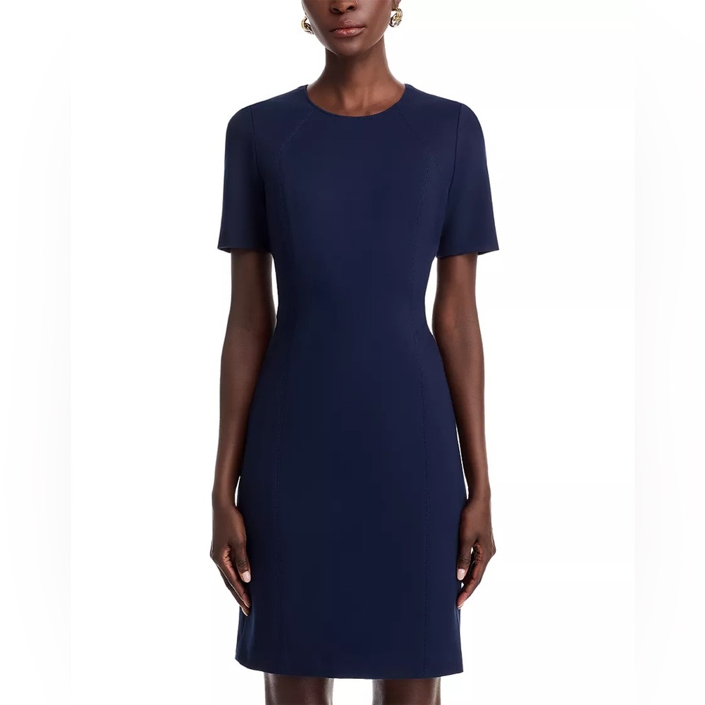 T Tahari Navy Short Sleeve Sheath Dress